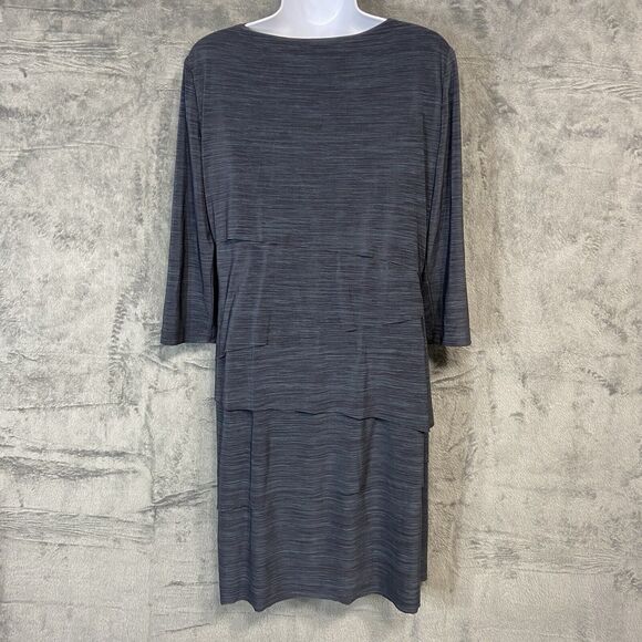 Tahari Arthur's S. Levine Tiered Dress Size 10 Gray Layered Pull Over 3/4 Sleeve - Picture 4 of 13